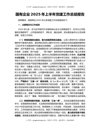 国有企业2025年上半年党建工作总结报告