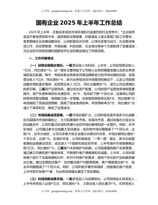 国有企业2025年上半年工作总结