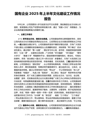国有企业2025年上半年文化建设工作情况报告