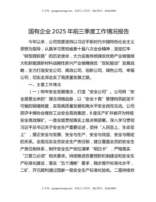 国有企业2025年前三季度工作情况报告