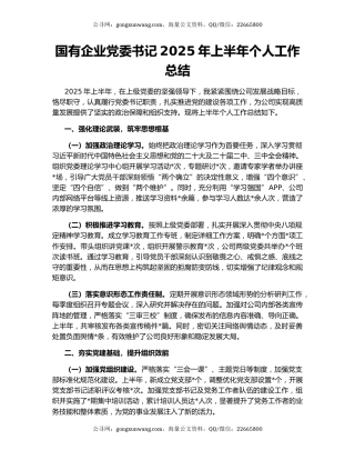 国有企业党委书记2025年上半年个人工作总结