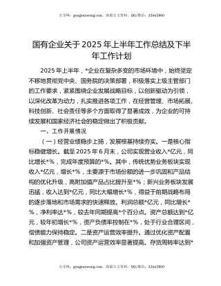 国有企业关于2025年上半年工作总结及下半年工作计划