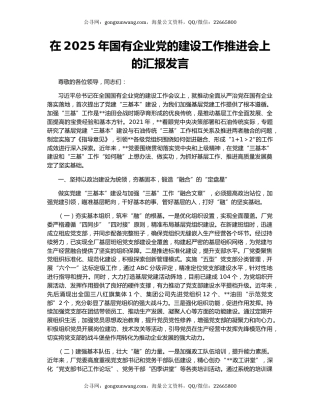 在2025年国有企业党的建设工作推进会上的汇报发言