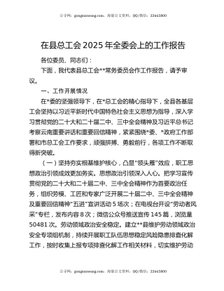 在县总工会2025年全委会上的工作报告