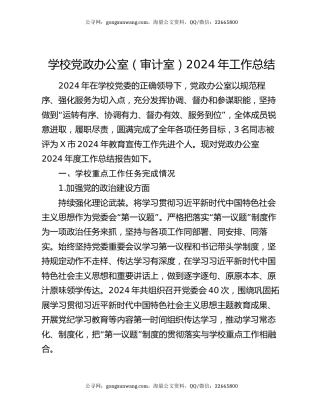 学校党政办公室（审计室）2024年工作总结