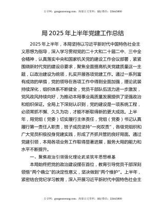 局2025年上半年党建工作总结