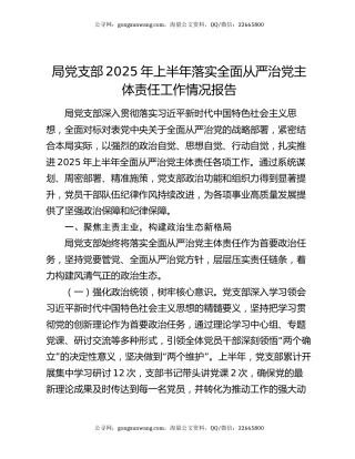 局党支部2025年上半年落实全面从严治党主体责任工作情况报告