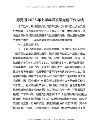 局党组2025年上半年抓基层党建工作总结