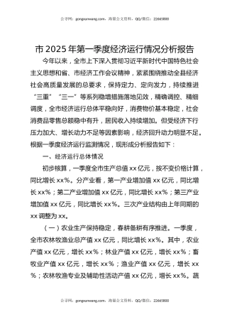 市2025年第一季度经济运行情况分析报告