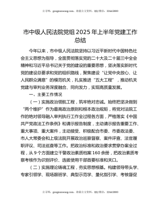 市中级人民法院党组2025年上半年党建工作总结