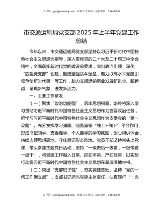 市交通运输局党支部2025年上半年党建工作总结