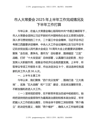 市人大常委会2025年上半年工作完成情况及下半年工作打算