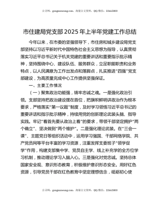 市住建局党支部2025年上半年党建工作总结