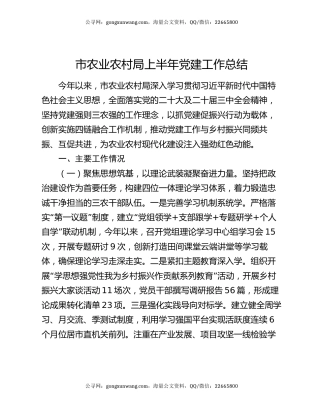 市农业农村局上半年党建工作总结