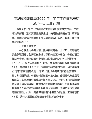 市发展和改革局2025年上半年工作情况总结及下一步工作计划