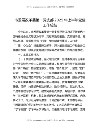 市发展改革委第一党支部2025年上半年党建工作总结
