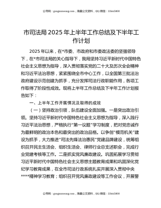 市司法局2025年上半年工作总结及下半年工作计划