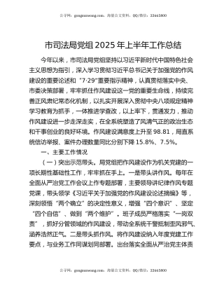 市司法局党组2025年上半年工作总结