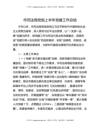 市司法局党组上半年党建工作总结