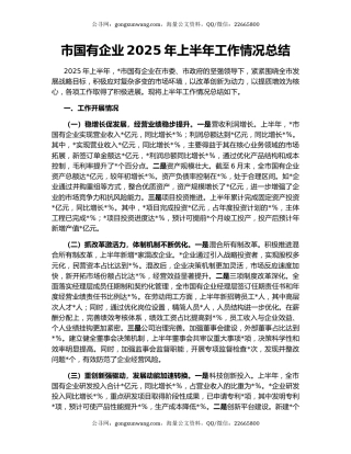 市国有企业2025年上半年工作情况总结