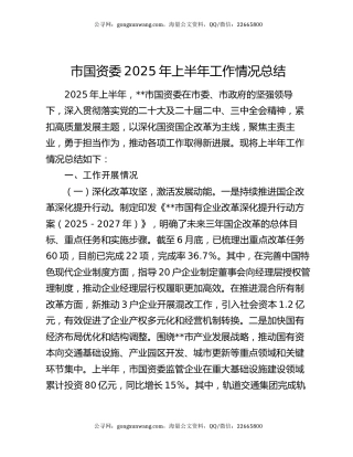 市国资委2025年上半年工作情况总结