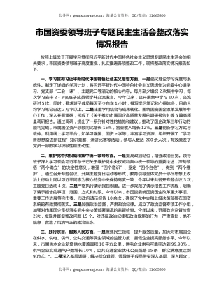 市国资委领导班子专题民主生活会整改落实情况报告
