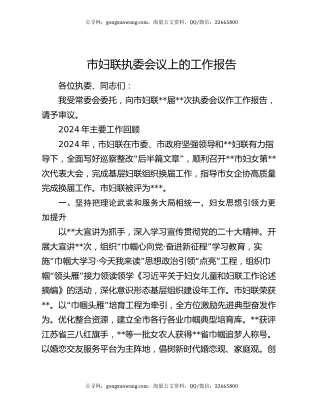 市妇联执委会议上的工作报告