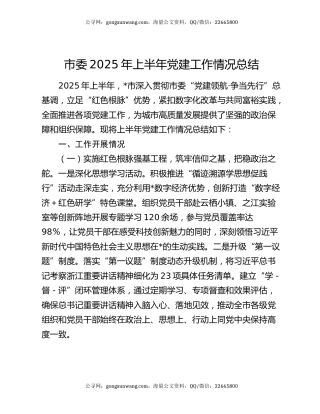 市委2025年上半年党建工作情况总结