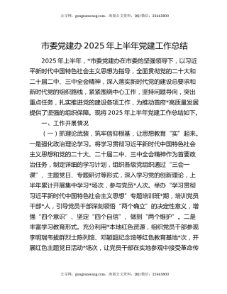 市委党建办2025年上半年党建工作总结