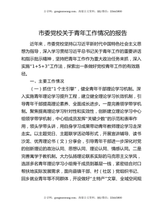 市委党校关于青年工作情况的报告