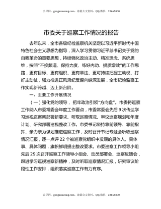市委关于巡察工作情况的报告