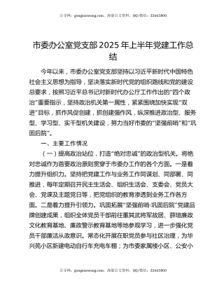 市委办公室党支部2025年上半年党建工作总结