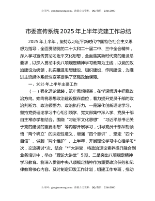 市委宣传系统2025年上半年党建工作总结