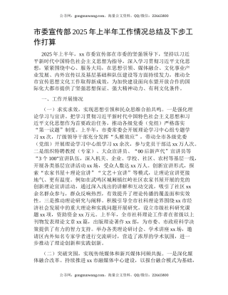 市委宣传部2025年上半年工作情况总结及下步工作打算