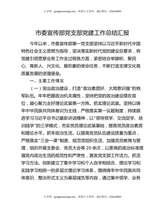 市委宣传部党支部党建工作总结汇报
