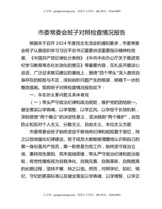 市委常委会班子对照检查情况报告