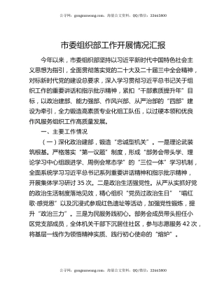 市委组织部工作开展情况汇报