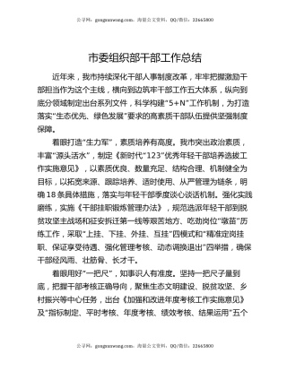 市委组织部干部工作总结