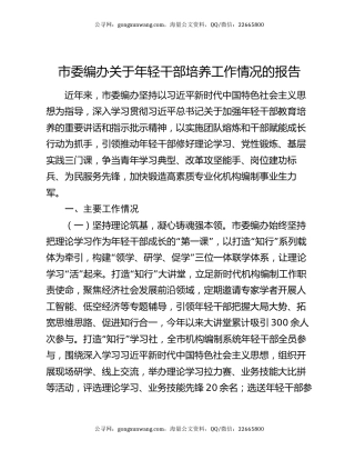 市委编办关于年轻干部培养工作情况的报告
