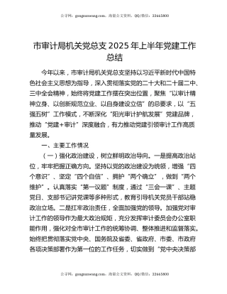 市审计局机关党总支2025年上半年党建工作总结