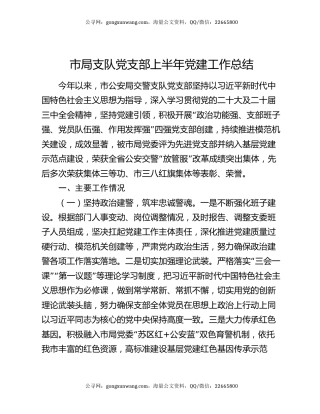 市局支队党支部上半年党建工作总结