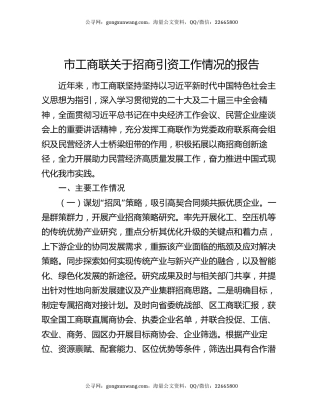 市工商联关于招商引资工作情况的报告