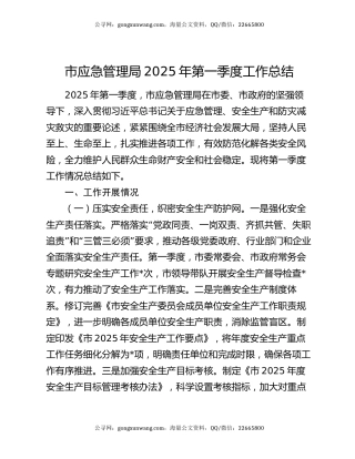 市应急管理局2025年第一季度工作总结