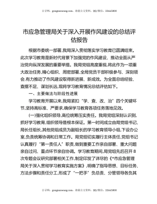 市应急管理局关于深入开展作风建设的总结评估报告