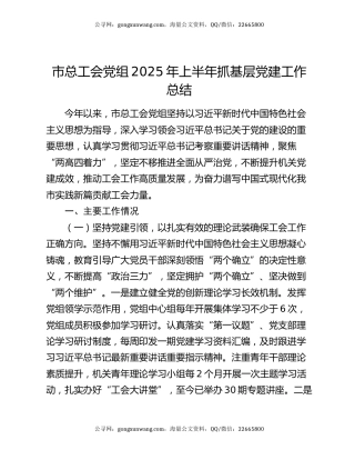 市总工会党组2025年上半年抓基层党建工作总结
