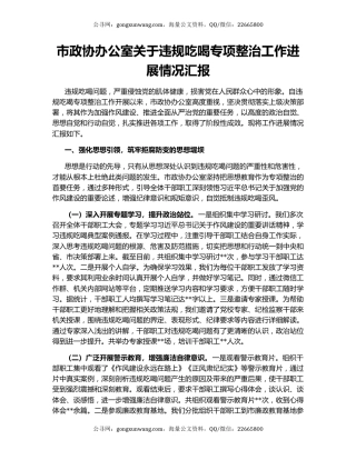 市政协办公室关于违规吃喝专项整治工作进展情况汇报