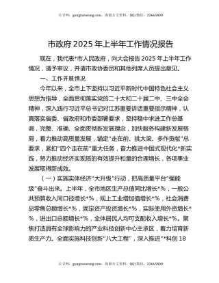 市政府2025年上半年工作情况报告