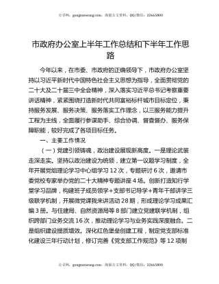 市政府办公室上半年工作总结和下半年工作思路
