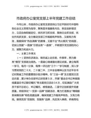 市政府办公室党支部上半年党建工作总结