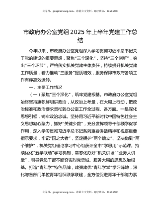 市政府办公室党组2025年上半年党建工作总结